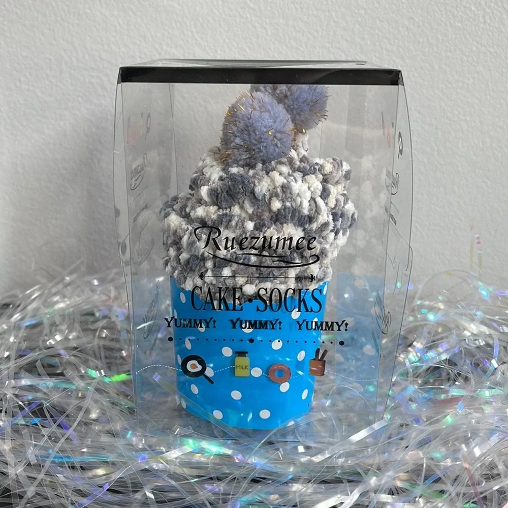 Birthday Cupcake Socks with Pom Poms in Box